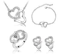 Set collana da donna con orecchini a forma di cuore, bracciale e orologio da polso, Misura unica, Metallo, Nessuna pietra preziosa