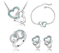 Set collana da donna con orecchini a forma di cuore, bracciale e orologio da polso, Misura unica, Metallo, Nessuna pietra preziosa