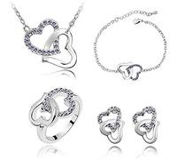 Set collana da donna con orecchini a forma di cuore, bracciale e orologio da polso, Misura unica, Metallo, Nessuna pietra preziosa