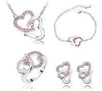 Set collana da donna con orecchini a forma di cuore, bracciale e orologio da polso, Misura unica, Metallo, Nessuna pietra preziosa
