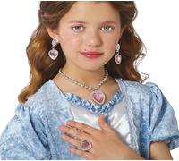 Set collana orecchini e anello a forma di cuore rosa da bambina