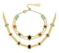 Set collana Tilda | Placcato in oro 24k, set di collane in stile vintage medievale, bracciale a doppio strato Bracciale temperamento stile placcato in oro, regalo di gioielli for donne e ragazze adole