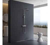 Set colonna doccia tonda in acciaio con soffione in abs miscelatore termostatico in ottone e doccetta 1 Getto