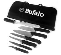 Set Coltelli 8 Pezzi Multiuso con Fodero Bufalo Kit Pro Manico Nero