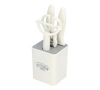 Set Coltelli con Ceppo, 5 Pezzi Set Coltelli da con Coltelli in Acciaio Inossidabile Forbici e Pelapatate per Bistecca di Carne di Frutta Veg, Beige