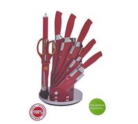 SET COLTELLI CON CEPPO 8 PEZZI ROYALTY LINE ACCIAIO RIVESTITO ROSSO ESPOSITORE