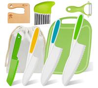 Set Coltelli Cucina per Bambini 9 PZ, Inclusi Coltelli Bambini Plastica per Tagliarecon, Coltello Legno, Coltelli Patate, Coltello Onda, Pelapatate, Tagliere per Tagliare e Cucinare, Frutta e Verdura