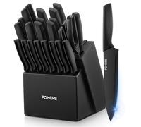 Set Coltelli da Cucina con Ceppo FOHERE 23 Pezzi Set di Coltelli con Affilacoltelli, Coltelli Professionali da Cucina da Chef con Blocco in Legno,Coltelli da Disosso,Coltelli da Formaggio,Nero