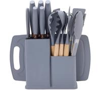 Set Coltelli da Cucina, pacchetto di utensili da Cucina da 19 pezzi, comprende 5 coltelli e 13 utensili da cucina in silicone, oltre a 1 scatola di stoccaggio (grigio)