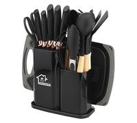 Set Coltelli da cucina, pacchetto di utensili da Cucina da 19 pezzi, comprende 5 coltelli e 13 utensili da Cucina in silicone, oltre a 1 scatola di stoccaggio (nero)
