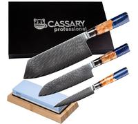 Set coltelli da cucina professionali giapponesi in acciaio damasco con pietra affilacoltelli professionale. Coltello damasco giapponese con pietra per affilare per chefs e amanti della cucina (3 set)