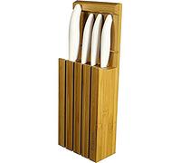 Set coltelli in Ceramica Kyocera con Lama spelucchino 7,5 cm, Lama Multiuso 11 cm, Lama Universale 13 cm, Lama Santoku 14 cm e Ceppo in bambù per 4 coltelli