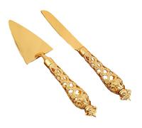 Set coltello e paletta per torta Elegante set da taglio per torta in metallo inciso in oro con manico squisito antiruggine per feste di anniversario di compleanno di nozze, coltello e paletta dorati