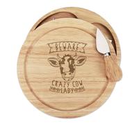 Set Coltello E Tagliere Formaggio In Legno 21x21x3,5cm Crazy Cow Lady