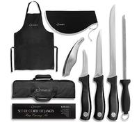 Set Coltello Per Prosciutto Crudo Professionale - Borsa Per Coltelli, Coltello Lama 30 Cm, Pestello,Puntilla, Acciarino Affilacoltelli, Pinzette, Grembiule E Copri Prosciutto - Set Per Coltello Salame