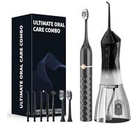 Set combinato con filo interdentale e spazzolino elettrico, spazzolino elettrico sonico a 5 velocità, filo interdentale portatile a 4 velocità, super impermeabile, un ottimo regalo per gli amici (nero
