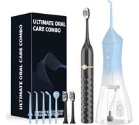 Set combinato con filo interdentale e spazzolino elettrico, spazzolino elettrico sonico a 5 velocità, filo interdentale portatile a 4 velocità, super impermeabile, un ottimo regalo per gli amici (nero