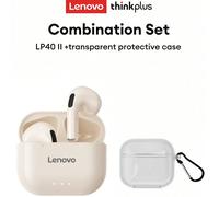 Set combinato di auricolari Bluetooth Lenovo LP40 II con custodia trasparente, auricolari sportivi in-ear con bassi profondi, chiamate ad alta definizione con microfono, bassa latenza, musica/giochi, 