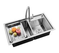 Set combinato di rubinetti per lavello da cucina doppio quadrato con colino, scolapiatti, tubi idraulici sottopiano incassato (dimensioni: 780 x 430 x 220 mm) (780 x 430 x 220 mm)