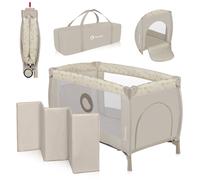 lionelo Sven 2in1 Box bambini dalla nascita fino 15kg Lettino pieghevole con Fasciatoio baldacchino Giocattoli Pendenti Ingresso laterale aggiuntivo LockGuard (Lettino Rettangolare, Oliva Beige)