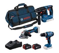 Set Combo Bosch Con 3 Strumenti 18V: GSB + GBH + GWS + 2x GBA 4.0Ah + GAL18