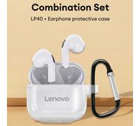 Set combo di auricolari Bluetooth Lenovo LP40 e custodia protettiva trasparente, semi-in-ear, sportivi, bassi profondi, chiamate ad alta definizione con microfono, bassa latenza per musica/gaming, con
