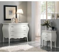 SET COMO' BOMBATO + 2 COMODINI IN LEGNO BIANCO, MANIGLIE CROMATE