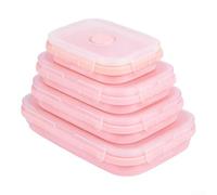 Set compatto e pieghevole per il pranzo, ciotole in silicone per alimenti, con guarnizione perimetrale, maniglie per congelamento, riscaldamento e servizio (4 pezzi, rosa)