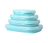 Set compatto e pieghevole per il pranzo, ciotole in silicone per alimenti con guarnizione perimetrale, maniglie per congelamento, riscaldamento e servizio (4 pezzi blu)