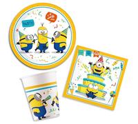 Set Compleanno dei Minions fino a 8 persone, Kit Festa Decorazioni Addobbi da Tavola Stoviglie Minion Cattivissimo Me per Party Anniversario Halloween Bambino 8 piatti, 8 bicchieri, 20 tovaglioli