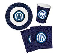 Set Compleanno Neroazzurro per 8 persone, Kit Addobbi Decorazioni Stoviglie da Tavola Tema Calcio Pallone Calcistico Festa Nero Azzurro Party Bambini - 8 Piatti, 8 bicchieri, 20 tovaglioli