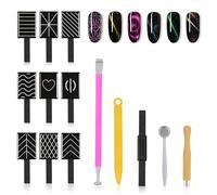 Set Completo 14 Pezzi Magnete per Unghie Professionale, Penna Magnetica 3D Cat Eye DIY Nail Art Tool per Effetto Occhio di Gatto Brillante - Strumento Nail Art con Bastone Magnetico per Gel UV/Smalto