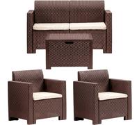Set Completo 2 Poltrone Plastica da Giardino Esterni Sedie Tavolino Contenitore