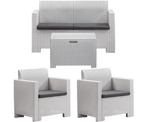 Set Completo 3 Poltrone Plastica da Giardino Esterni Sedie Tavolino Contenitore