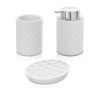 Set Completo Accessori Bagno 3 Pezzi Colore Bianco, Kit Accessori appoggio con Dispenser, portaspazzolini e portasapone Solido, in Ceramica, Linea Cristal
