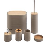 Set Completo Accessori Bagno 6 Pezzi Design Moderno in Plastica e bambù Incluso