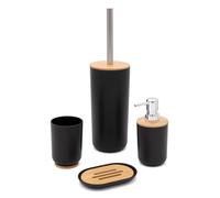 Set completo accessori bagno da appoggio in abs nero e bamboo Surf