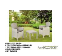 IPAE PROGARDEN Set Salotto da Giardino con Due Poltrone e Tavolino in PP effetto Rattan colore Bianco - AKITA BIANCO