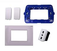 SET COMPLETO BIANCO 4 PEZZI PRESA DA MURO - PLACCA QUADRATA 3 POSTI - 1 SUPPORTO 3 POSTI - 2 COPRIFORO FALSO POLO - 1 PRESA BIPASSO - DISCORAMA® (1 Presa)