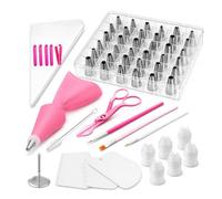 Set Completo Bocchette Acciaio Inox per Decor Torte, Sacche Riutilizzabili e Monouso con Attacchi, Raschietti, Spazzola, Chiodo Fiori, Pasticceria (Silver,56 PCS)