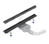 SET completo - Canalina Doccia 60 cm AQUABAD® Slim nero opaco in acciaio inox, incluso il setaccio per capelli, Advantix l'uscita orizzontale, la copertura "BORD" e il set di base
