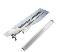 SET completo - Canalina Doccia lucida 60 cm AQUABAD® SDS Premium in acciaio inox, incluso il setaccio per capelli, Domoplex l'uscita orizzontale, il coperchio piastrellabile e il set di base