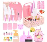Set Completo Coltelli da Cucina per Bambini - 30 Pezzi Sicuri con Coltelli Antitaglio, Taglieri, Grembiule e Accessori Montessori per Tagliare Frutta e Verdura - Giocattolo Educativo per Piccoli Chef
