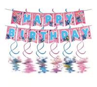 Set Completo con Stitc Striscione "Buon Compleanno", Ghirlande e Spirali Sospese - Decorazione a Tema Manga per Feste di Compleanno Bambini, Party a Tema Giochi - Regalo per Appassionati