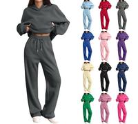 Set completo da donna in due pezzi, felpa oversize a maniche lunghe e coulisse pantaloni a gamba larga, con cappuccio e pantaloni della tuta, set tinta unita da donna per palestra e sport, S-3XL, Nero