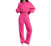 Set completo da donna in due pezzi, felpa oversize a maniche lunghe e coulisse pantaloni a gamba larga, con cappuccio e pantaloni della tuta, set tinta unita da donna per palestra e sport, S-3XL, Rosa