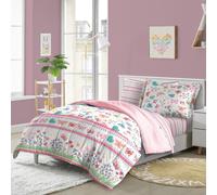 Set completo da letto Dream Factory Kids, 7 pezzi, in microfibra super morbida e facile da lavare, con motivo ""Giardino delle farfalle rosa""