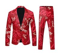 Set completo da uomo con stampa digitale 3D per San Valentino, leggero, da lavoro, giacca, Colore: rosso, 3XL