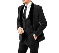 Set completo da uomo in velluto da 3 pezzi Blazer Gilet Pantaloni Set Abiti da lavoro Blazer per gli uomini, Nero , 46