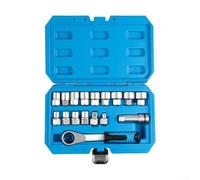 Set completo di 17 chiavi a bussola con cricchetto e adattatori multipli, realizzate in acciaio al cromo vanadio trattato termicamente